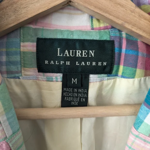 Vintage Ralph Lauren Madras Plaid Pastel Patchwork Blazer - Picture 13 of 13